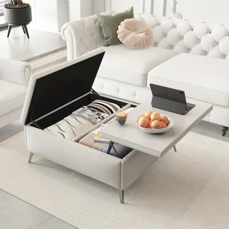 Table basse pouf de rangement relevable carré de 35 po