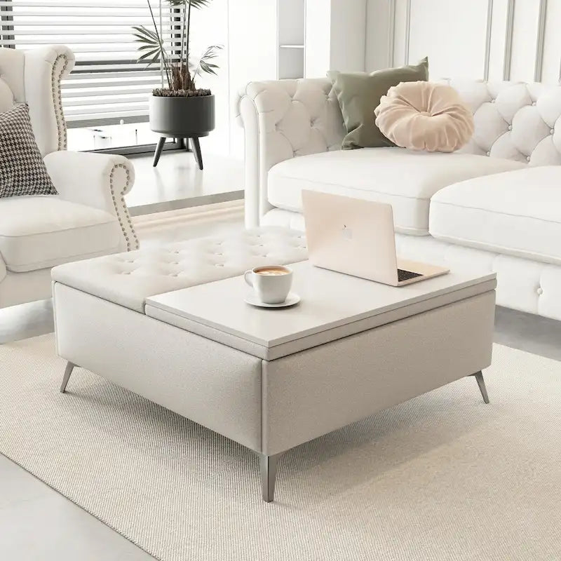 Table basse pouf de rangement relevable carré de 35 po