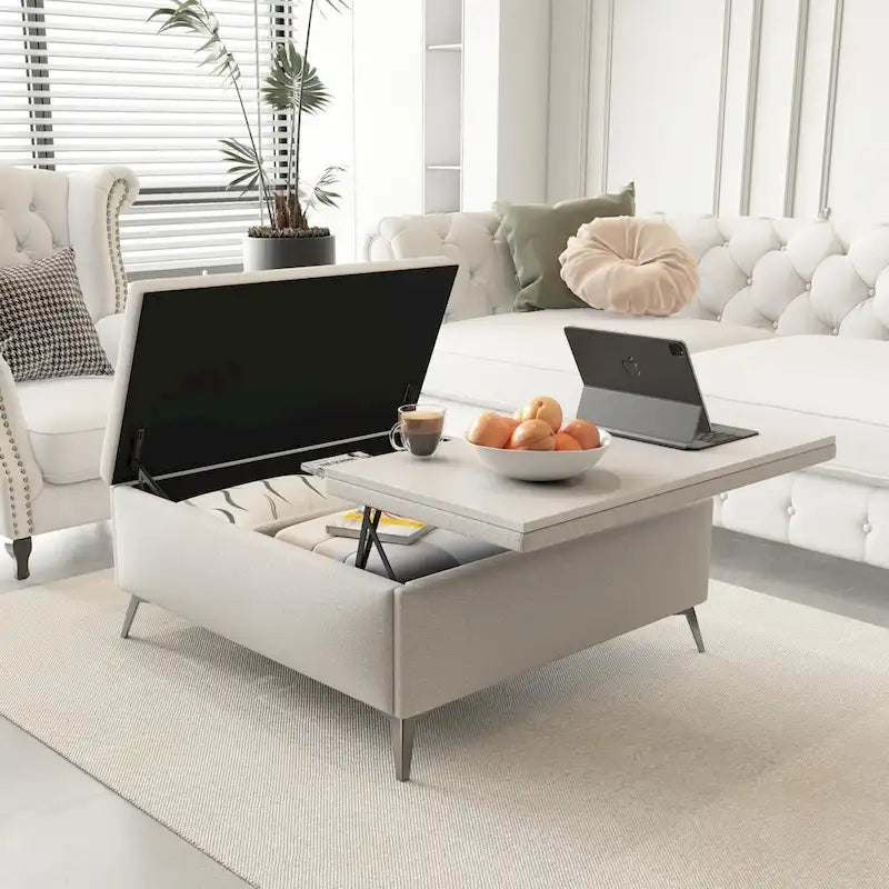 Table basse pouf de rangement relevable carré de 35 po