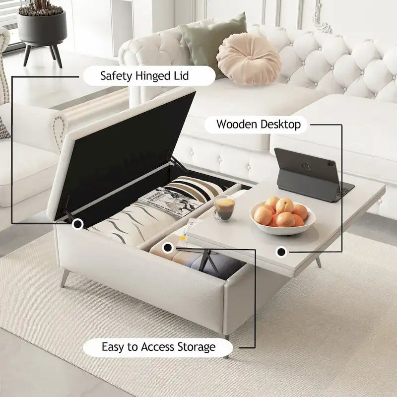 Table basse pouf de rangement relevable carré de 35 po