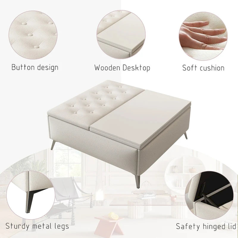 Table basse pouf de rangement relevable carré de 35 po