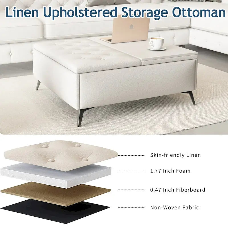 Table basse pouf de rangement relevable carré de 35 po
