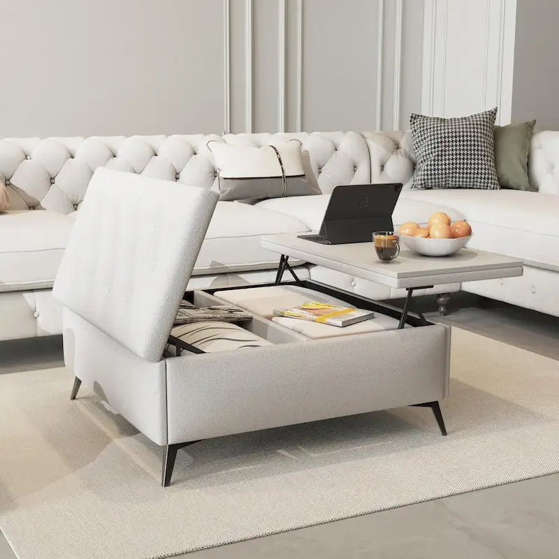 Table basse pouf de rangement relevable carré de 35 po