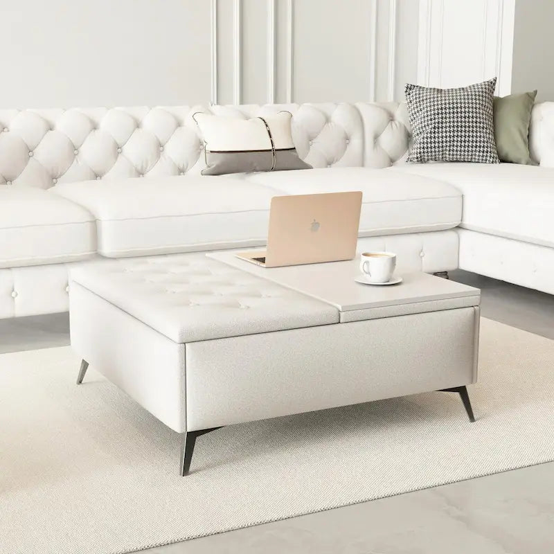 Table basse pouf de rangement relevable carré de 35 po