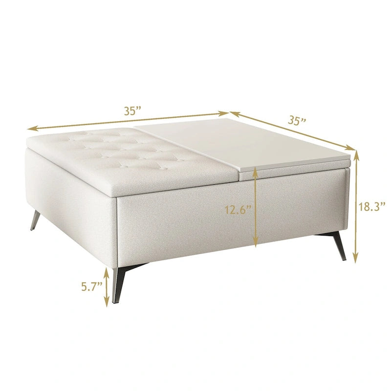 Table basse pouf de rangement relevable carré de 35 po