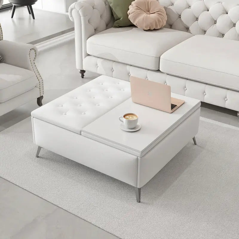 Table basse pouf de rangement relevable carré de 35 po
