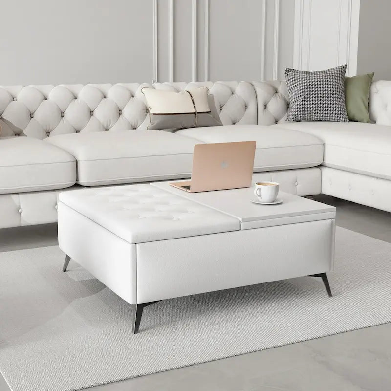 Table basse pouf de rangement relevable carré de 35 po