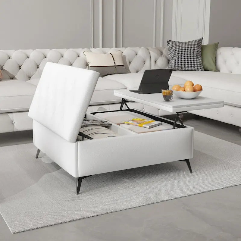 Table basse pouf de rangement relevable carré de 35 po