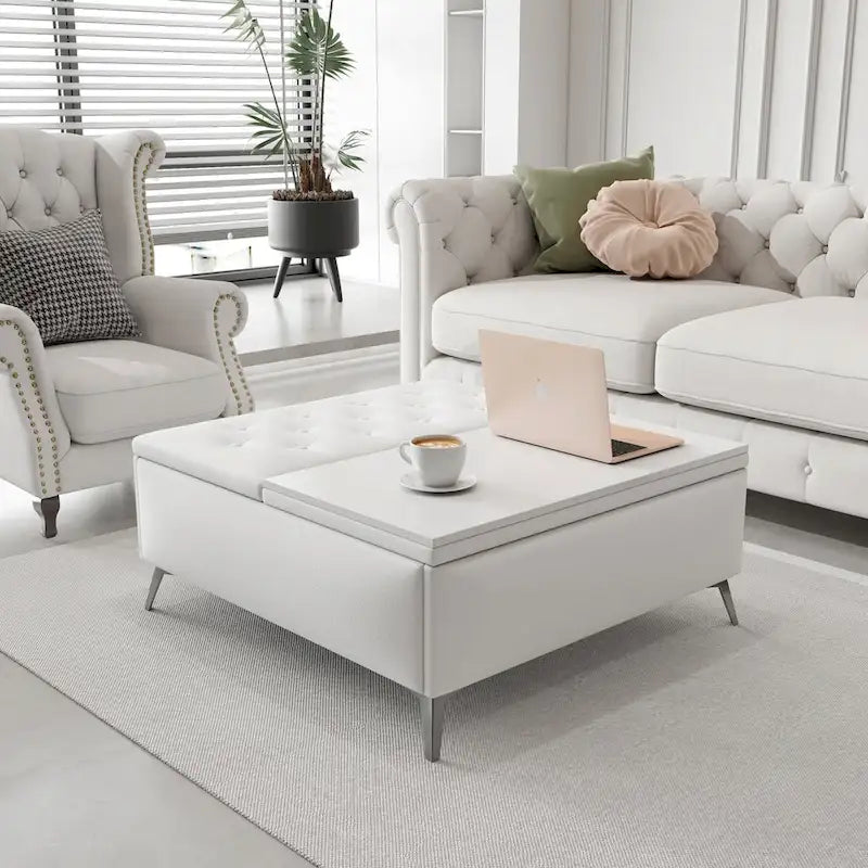 Table basse pouf de rangement relevable carré de 35 po