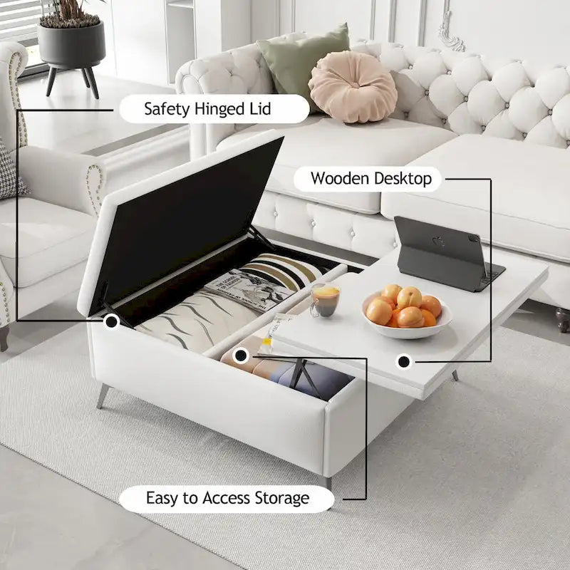 Table basse pouf de rangement relevable carré de 35 po