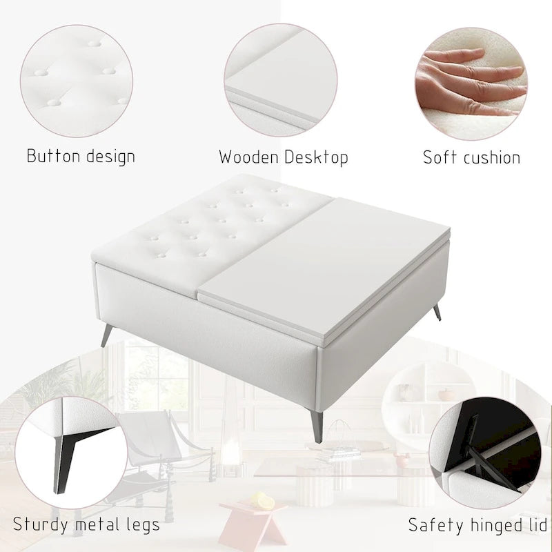 Table basse pouf de rangement relevable carré de 35 po