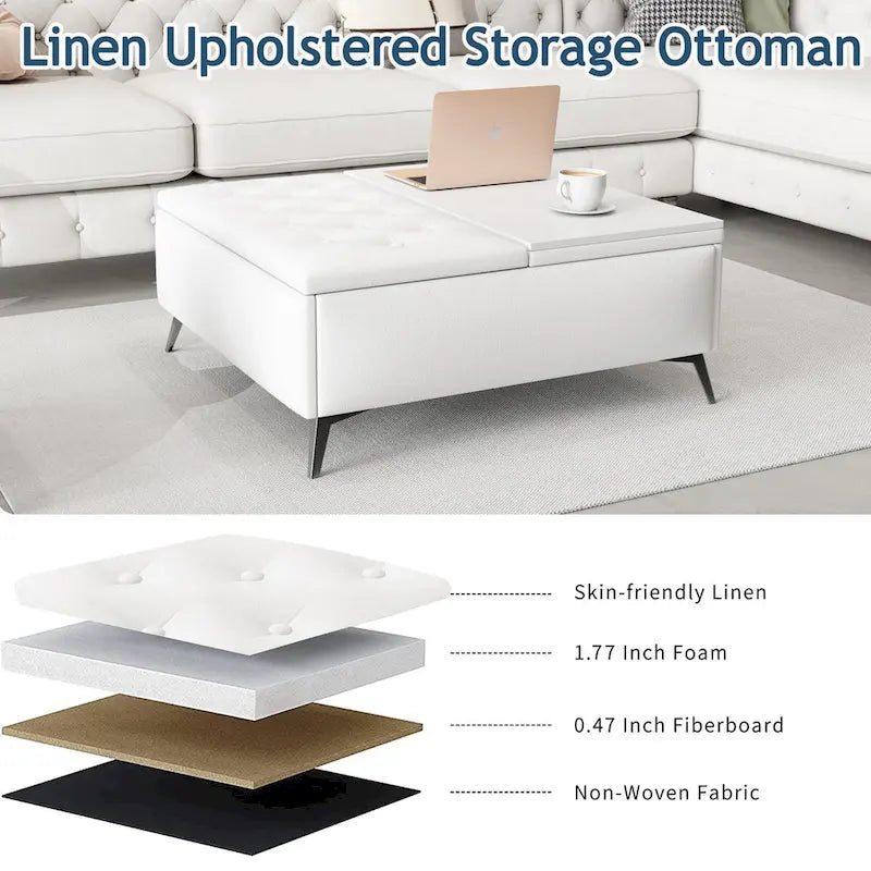 Table basse pouf de rangement relevable carré de 35 po