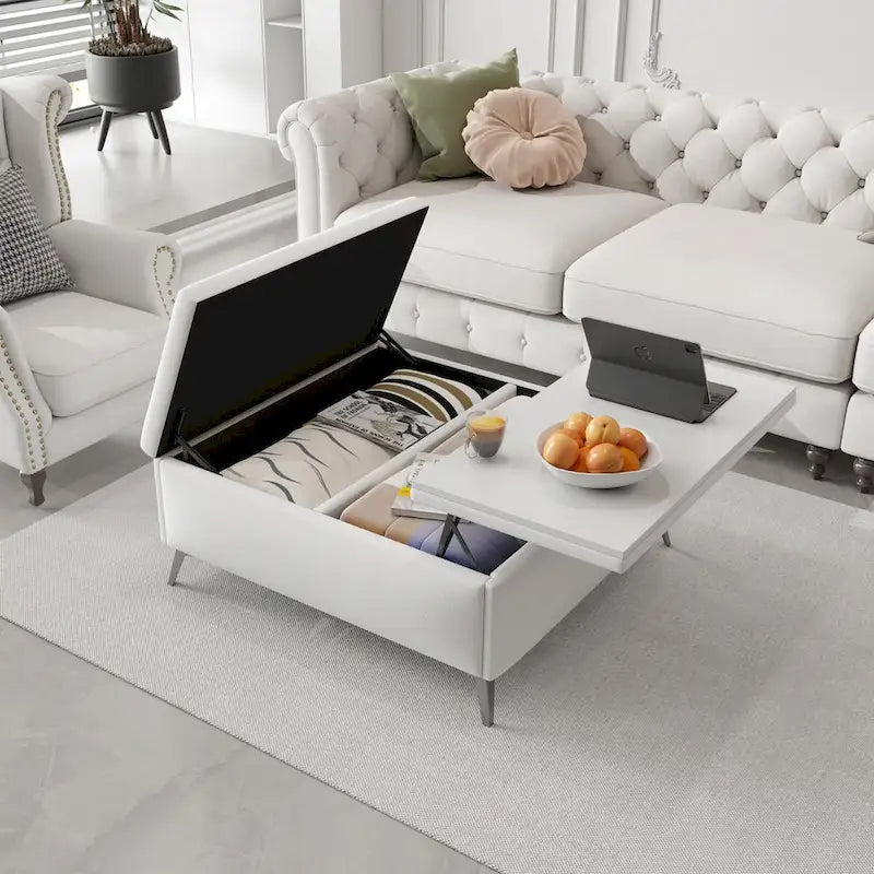 Table basse pouf de rangement relevable carré de 35 po