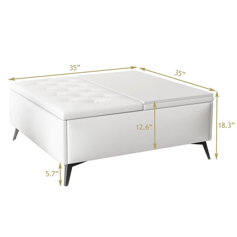 Table basse pouf de rangement relevable carré de 35 po