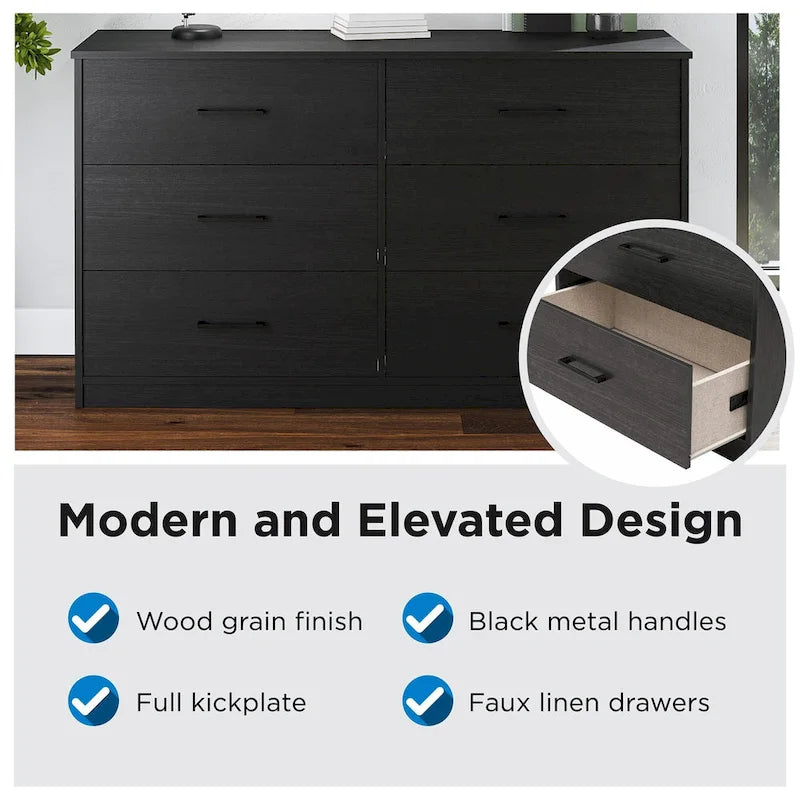 Commode large à 6 tiroirs au fini stratifié