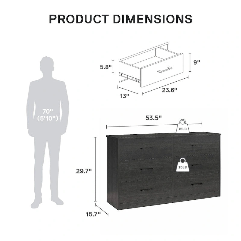 Commode large à 6 tiroirs au fini stratifié