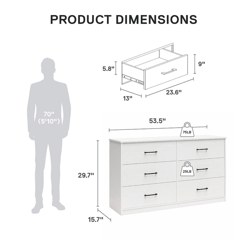 Commode large à 6 tiroirs au fini stratifié