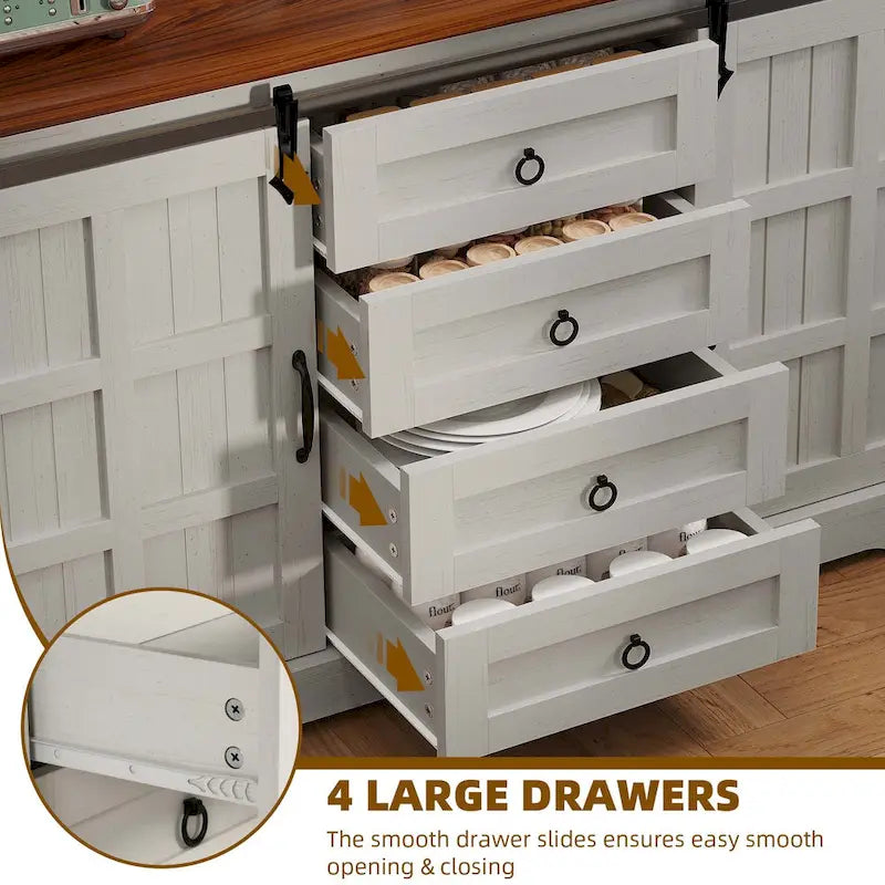 Buffet de ferme avec portes coulissantes et 4 tiroirs