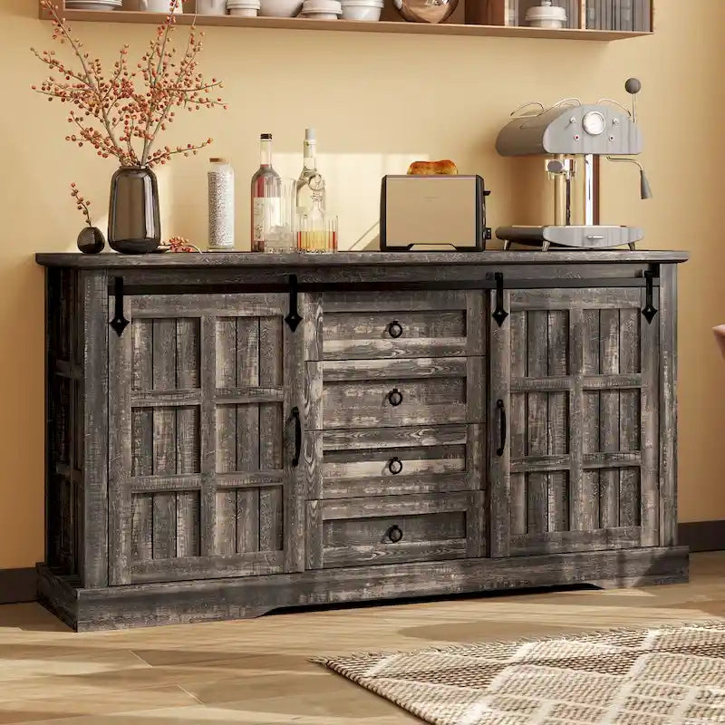 Buffet de ferme avec portes coulissantes et 4 tiroirs