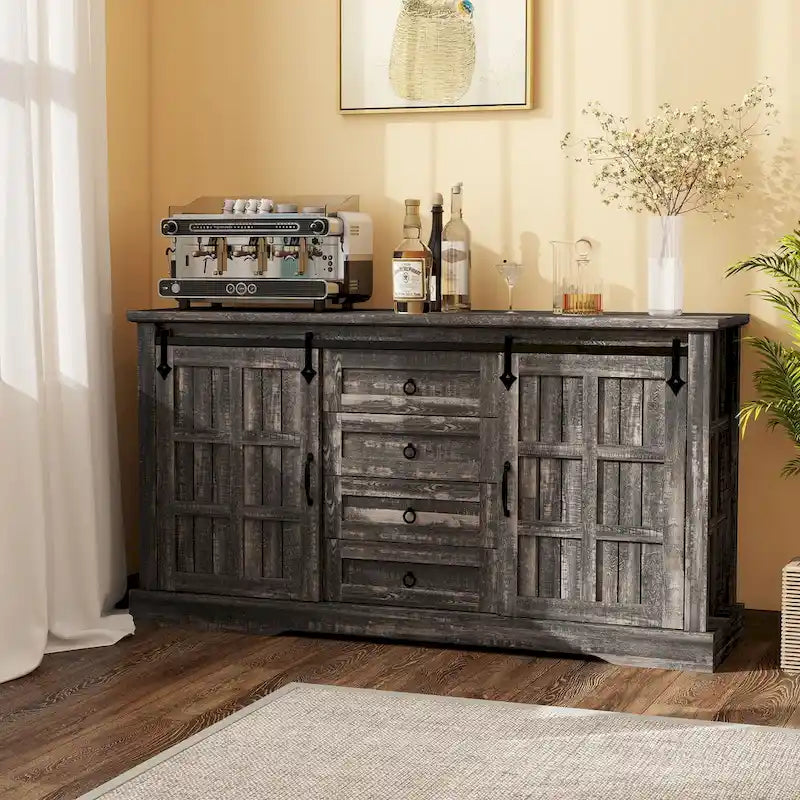 Buffet de ferme avec portes coulissantes et 4 tiroirs
