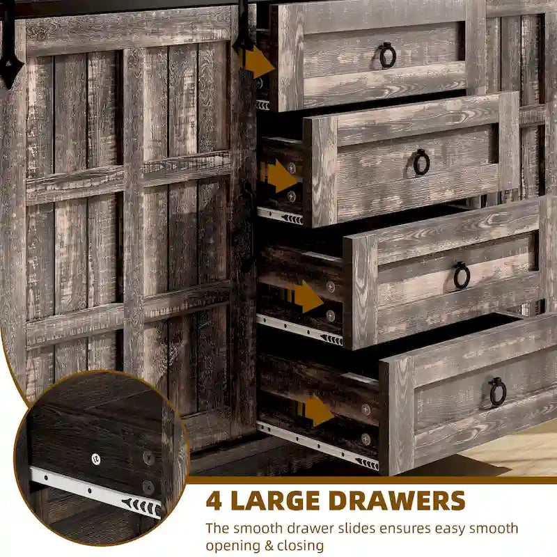 Buffet de ferme avec portes coulissantes et 4 tiroirs
