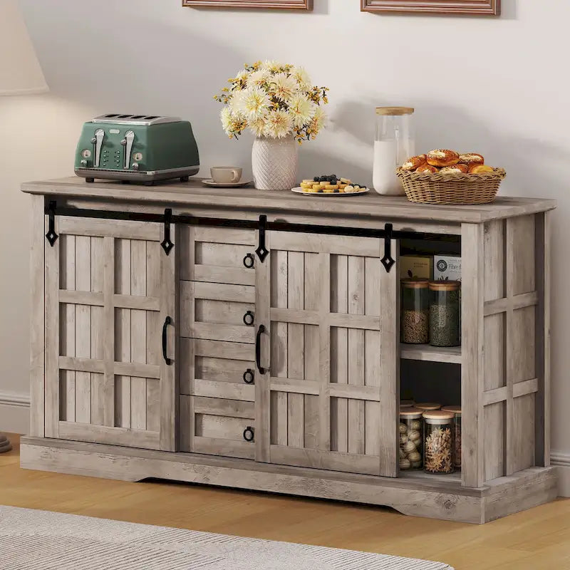 Buffet de ferme avec portes coulissantes et 4 tiroirs
