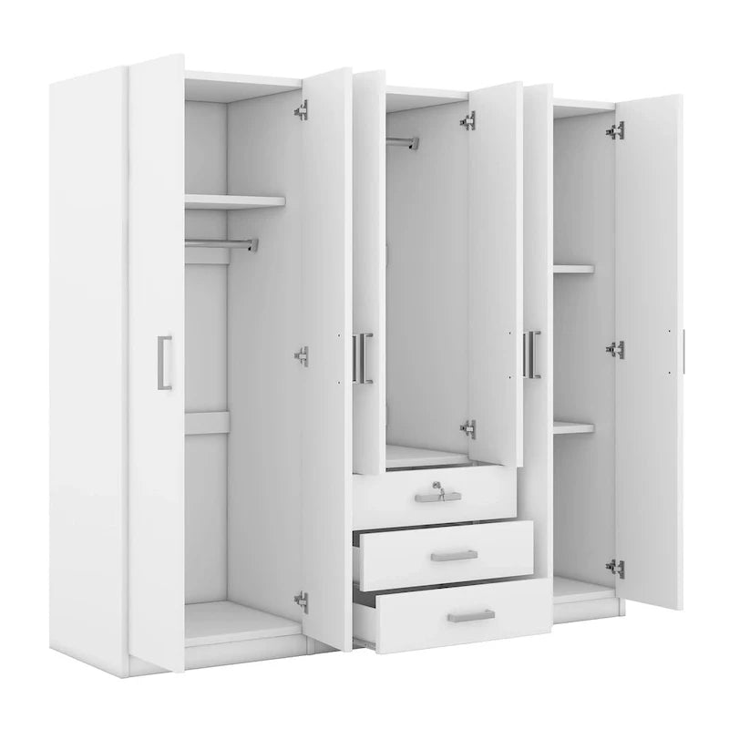 6-Doors Wooden Wardrobe Storage with 3 Big Drawers for Bedroom
