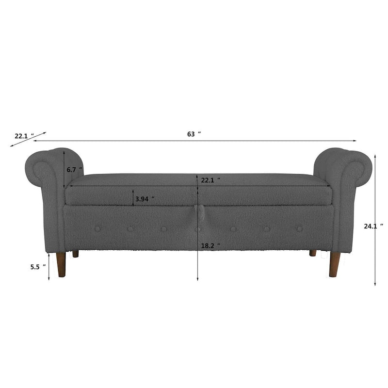 Storage Bench for Bedroom End of Bed Rolled Armed Velvet Ottoman Couch Long Bench