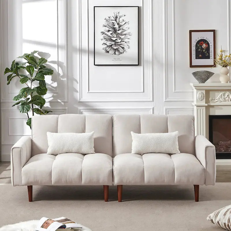 Convertible Futon Sofa Bed with Adjustable Positions and Wooden Legs