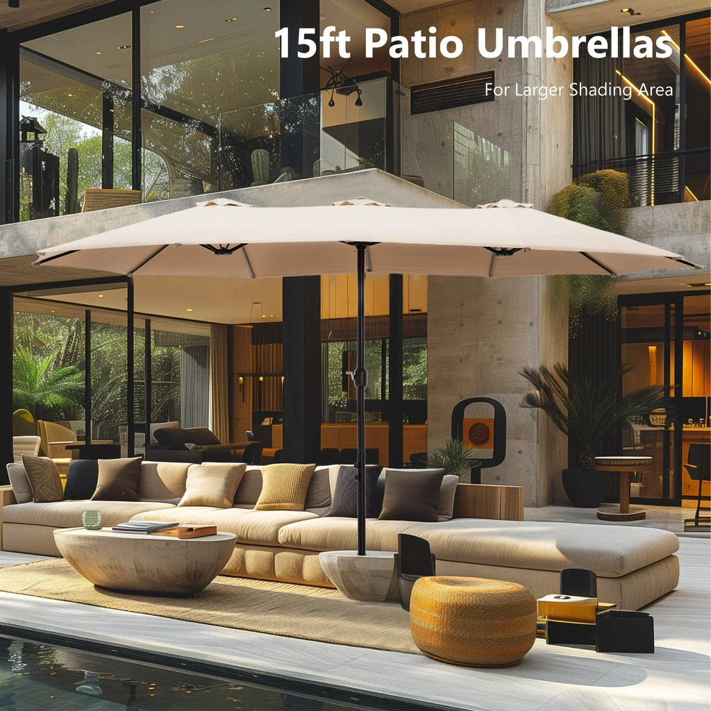 MAISON ARTS 15ft Double-Sided Patio Extra Large Twin Umbrella with Base Included