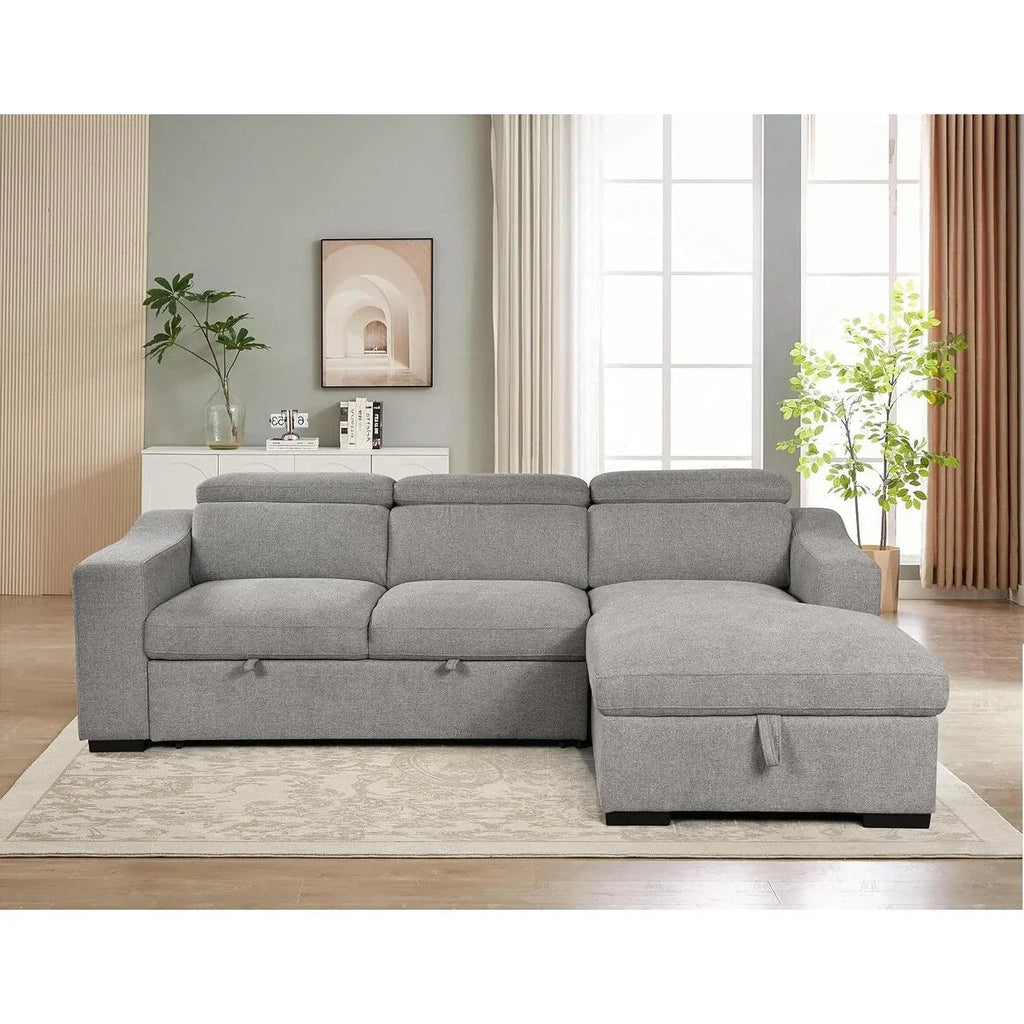 Roomfitters 103 Convertible Sectional Sofa with Storage Chaise, Adjustable Headrests, L-Shaped Sleeper Corner Sofa