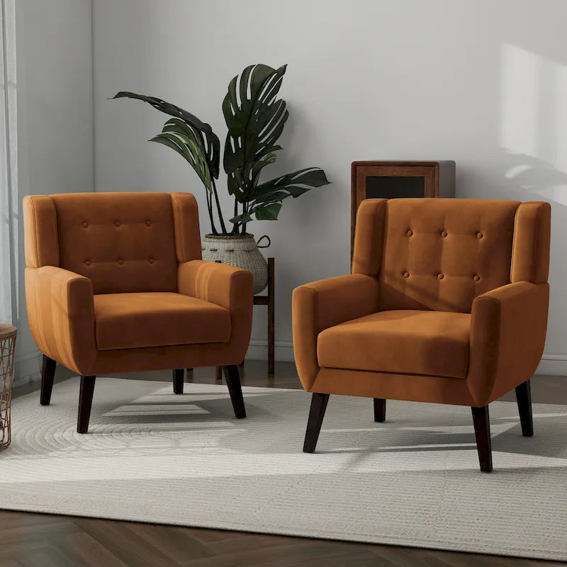 Set of 2 Velvet Living Room Accent Chair Upholstered Armchair