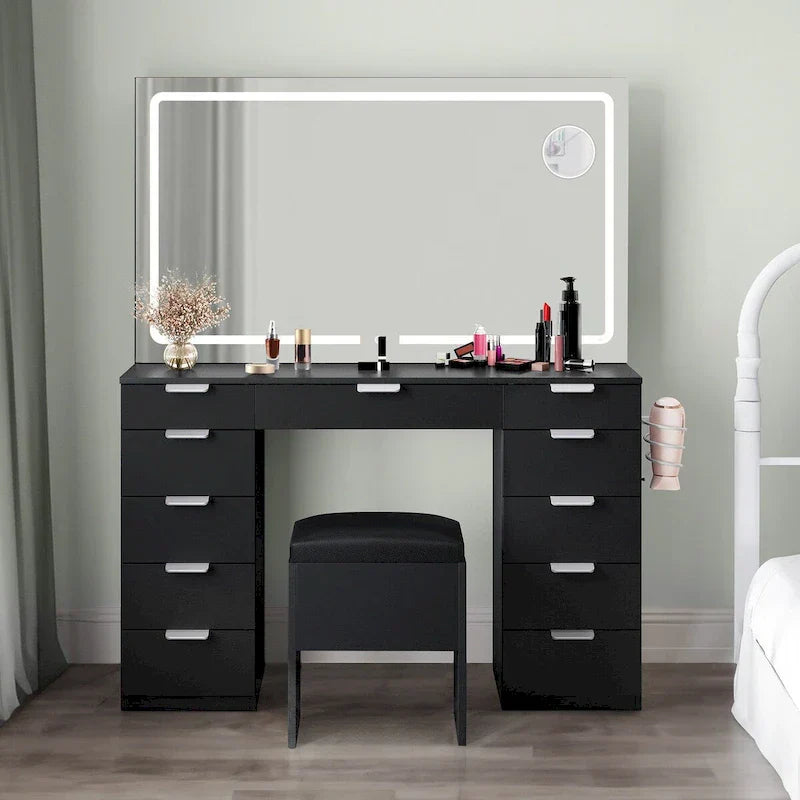 Moasis 46 Vanity With Built-in Socket With Illuminated Mirror and Hair Dryer Rack - 55.8  H X 46  W X 11.7  D