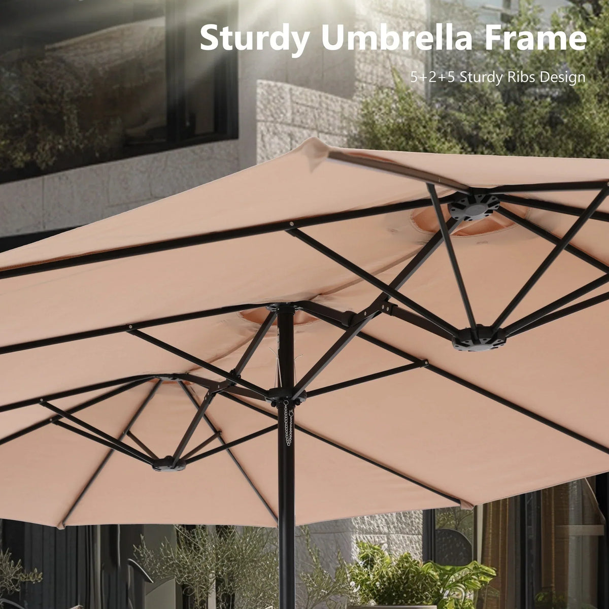 MAISON ARTS 15ft Double-Sided Patio Extra Large Twin Umbrella with Base Included