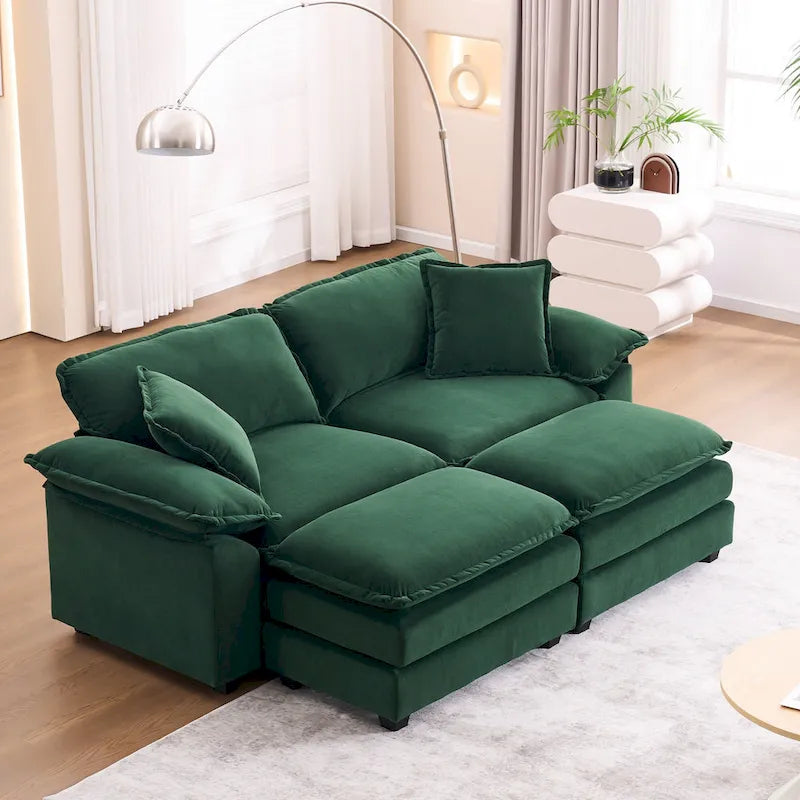 2-seater sofa with 2 cushions, 2 pillows and 2 ottomans, comfortable sofa - Living room deep sofa, modular sofa