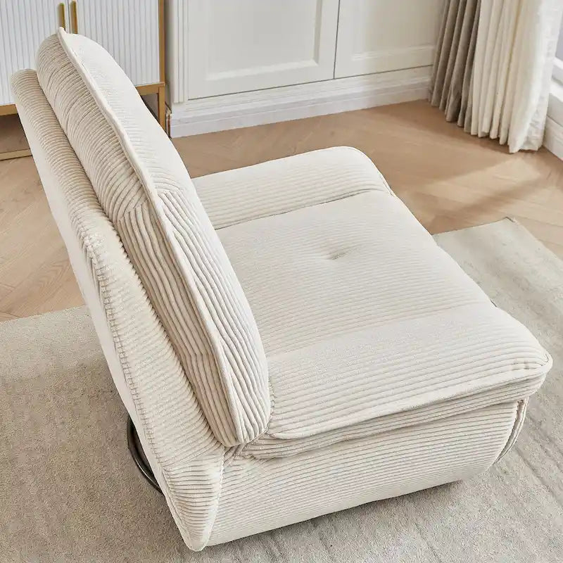 Corduroy Swivel Glider Recliner, Footrest for Living Room