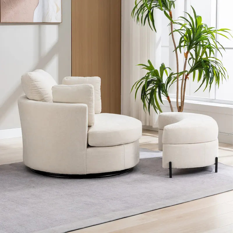 42.3W Upholstered Swivel Accent Chair with 4 Pillows and Half-Moon Storage Ottoman