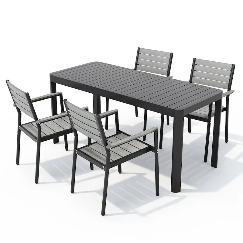 Outdoor 5/7-Piece Patio Aluminum Dining Set Stackable Chairs and Extendable Table