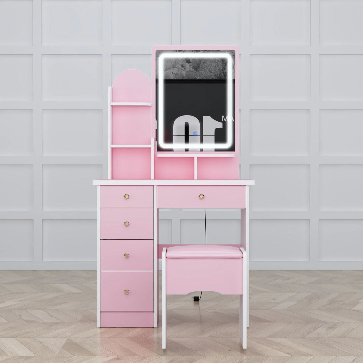 Makeup Vanity Set Table With LED Light &Mirror & Stool