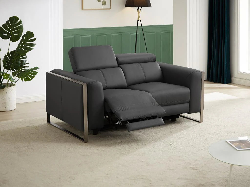Canap¨¦ 2 places Meublori ¨¦lectrique en cuir gris anthracite Meublori