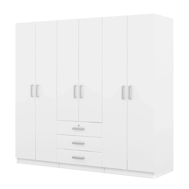 6-Doors Wooden Wardrobe Storage with 3 Big Drawers for Bedroom