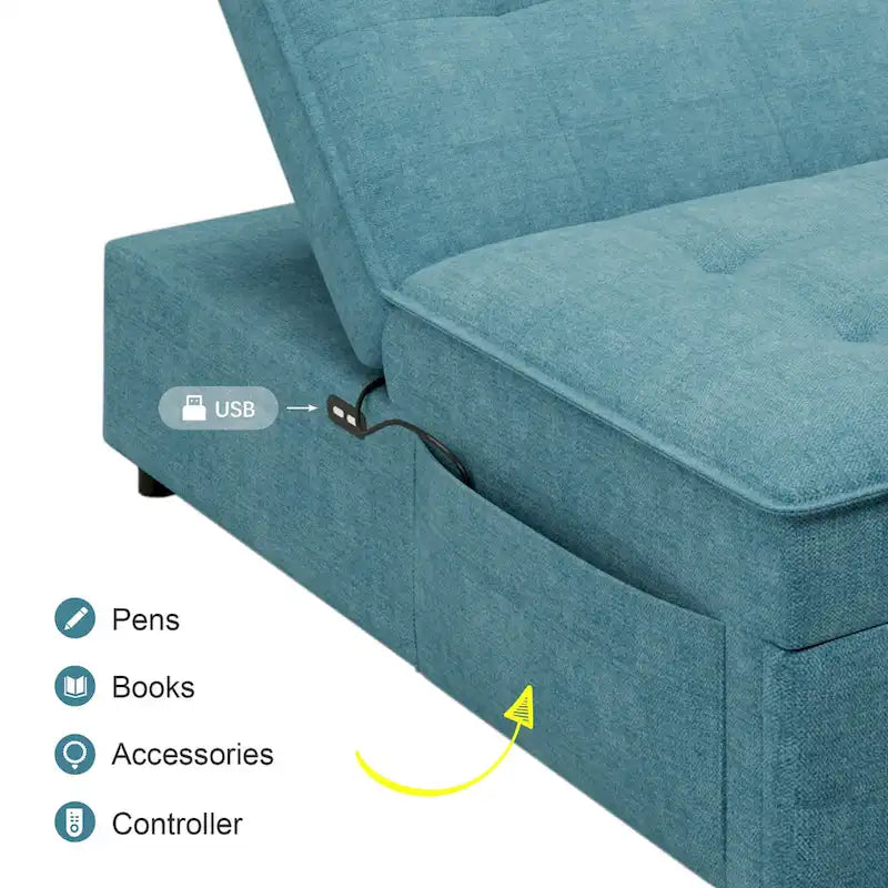 72.5 Linen 4-in-1 3-Seater Sleeper Sofa with 5-Level Adjustable Backrest And Storage Pocket
