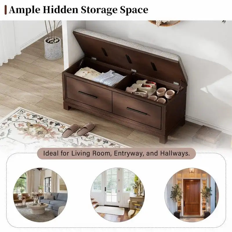 Shoe Bench with Removable Cushion and Hidden Storage for Entryway and Living Room Organization