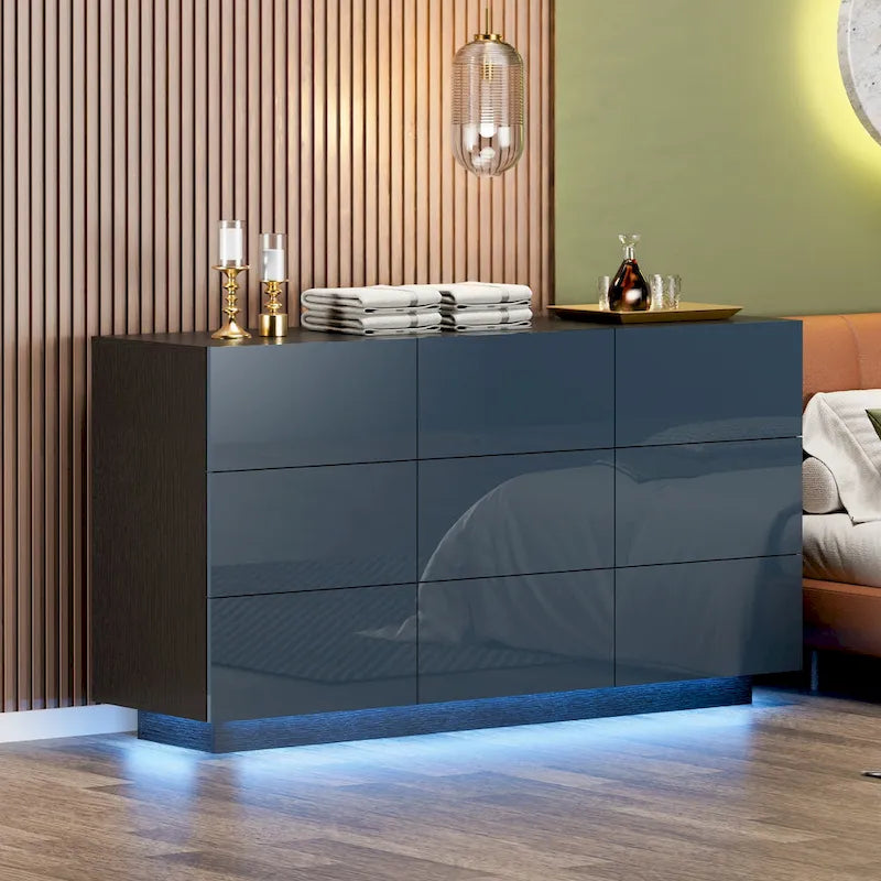 9 Drawers Chest Of Dresser Storage Tower Cabinet Bedroom Organizer with Light