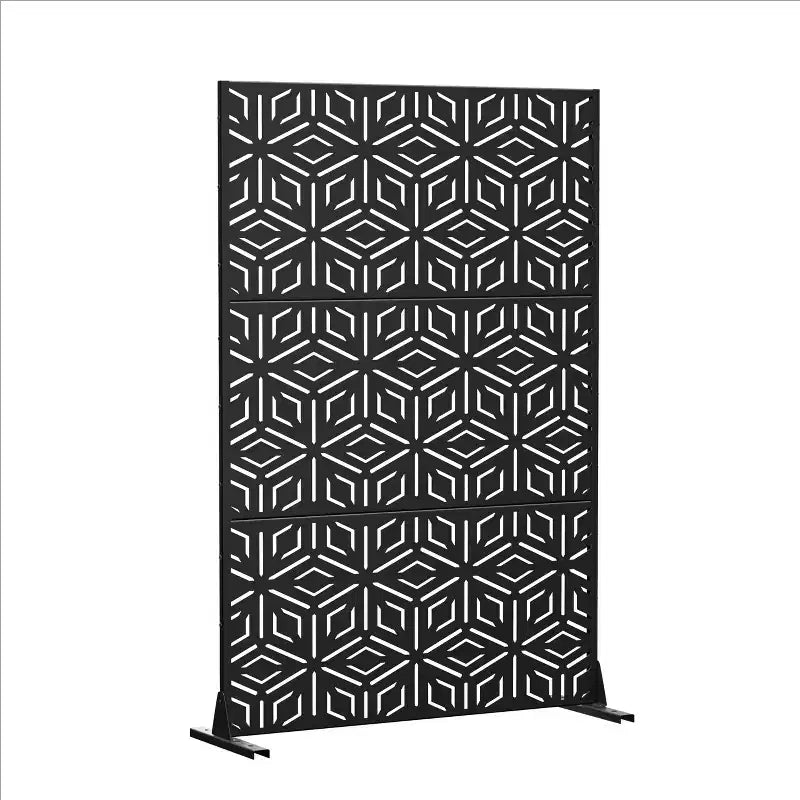 3-Panel Room Divider Screen with Geometric Pattern ¨C Black Galvanized Steel