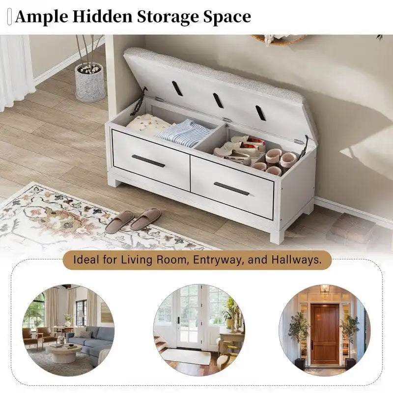 Shoe Bench with Removable Cushion and Hidden Storage for Entryway and Living Room Organization
