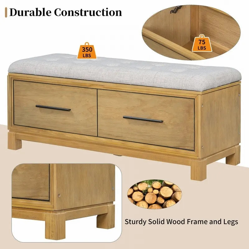 Shoe Bench with Removable Cushion and Hidden Storage for Entryway and Living Room Organization
