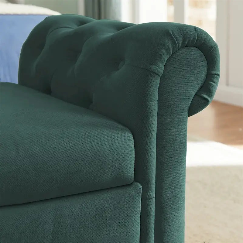 Storage Bench for Bedroom End of Bed Rolled Armed Velvet Ottoman Couch Long Bench