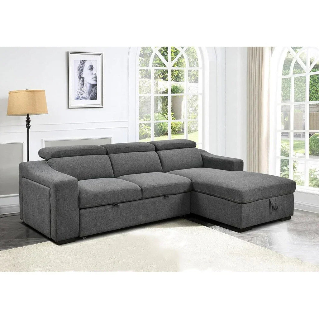 Roomfitters 103 Convertible Sectional Sofa with Storage Chaise, Adjustable Headrests, L-Shaped Sleeper Corner Sofa, Dark Gray