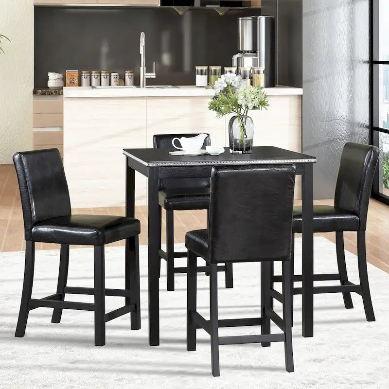 Modern 5-Piece Dining Set with Square Counter Height Table & 4 Upholstered Chairs